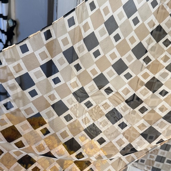 Geometric Patterned Sheer Scarf in Beige and Black and White Geometric Paytern - Picture 2 of 5